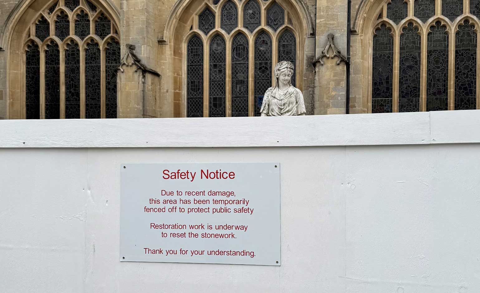 Historic city centre statue is cordoned off for repairs after damage
